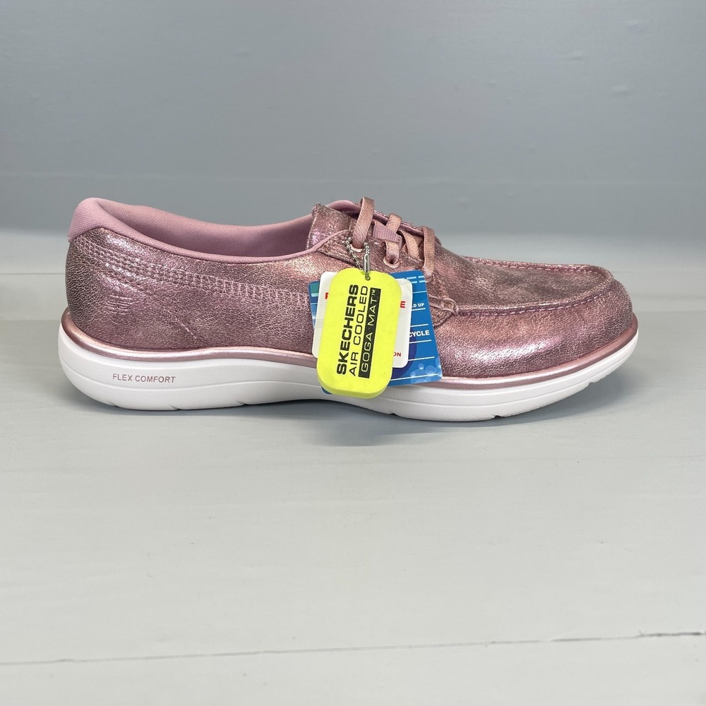 Skechers On-The-Go Flex Shoes Womens Size 9 Pink Rose Gold Slip On Casual Loafer